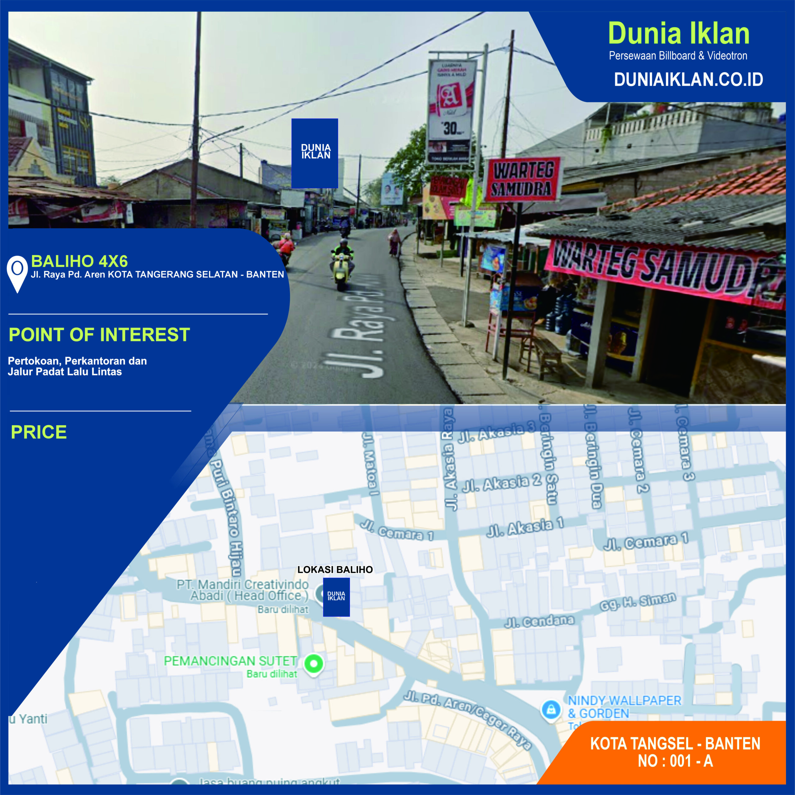 Baliho Ukuran 4 x 6 M Vertikal Jl. Raya Pd. Aren Kota Tangerang Selatan - Banten