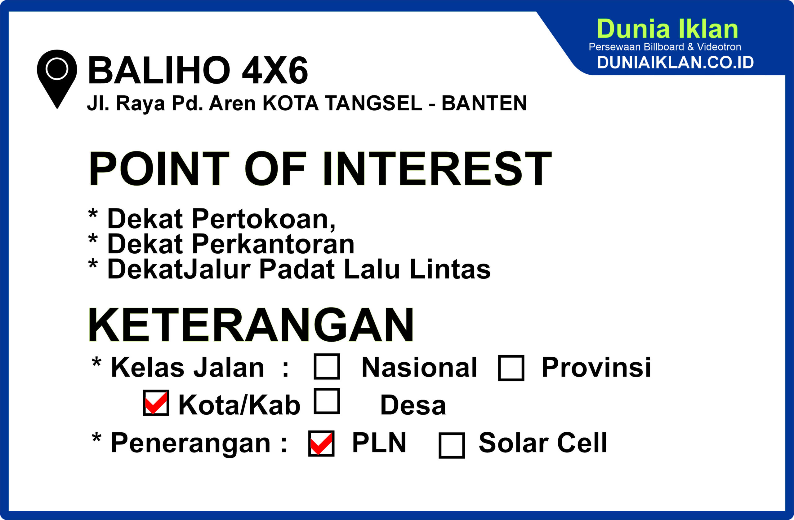 Baliho Ukuran 4 x 6 M Vertikal Jl. Raya Pd. Aren Kota Tangerang Selatan - Banten - Image 4
