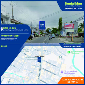 Baliho Ukuran 4 x 6 M Vertikal Jl. Raya Tlogomas Kota Malang - Jawa Timur