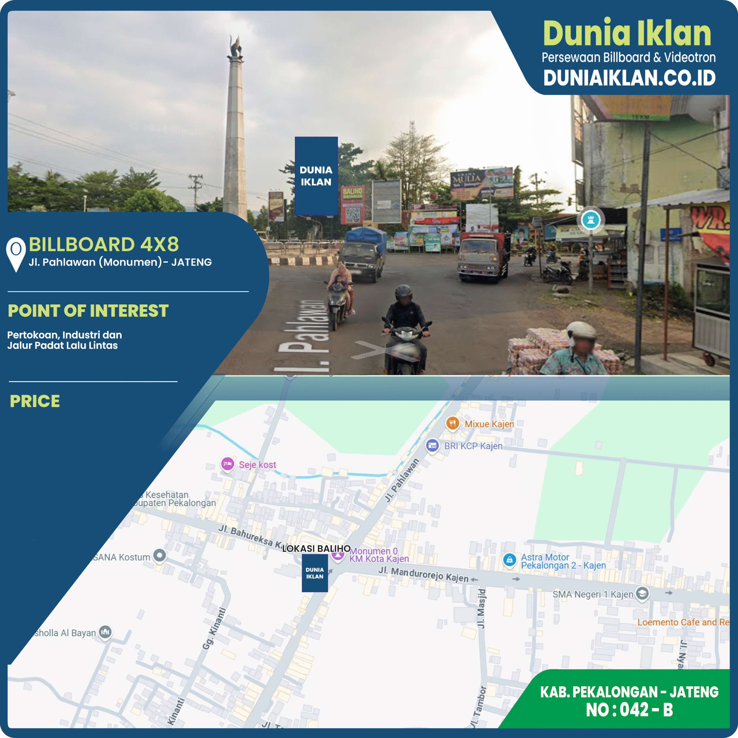 Billboard Ukuran 4 x 8 M Vertikal Jl. Pahlawan (Monumen) Kab. Pekalongan - Jawa Tengah