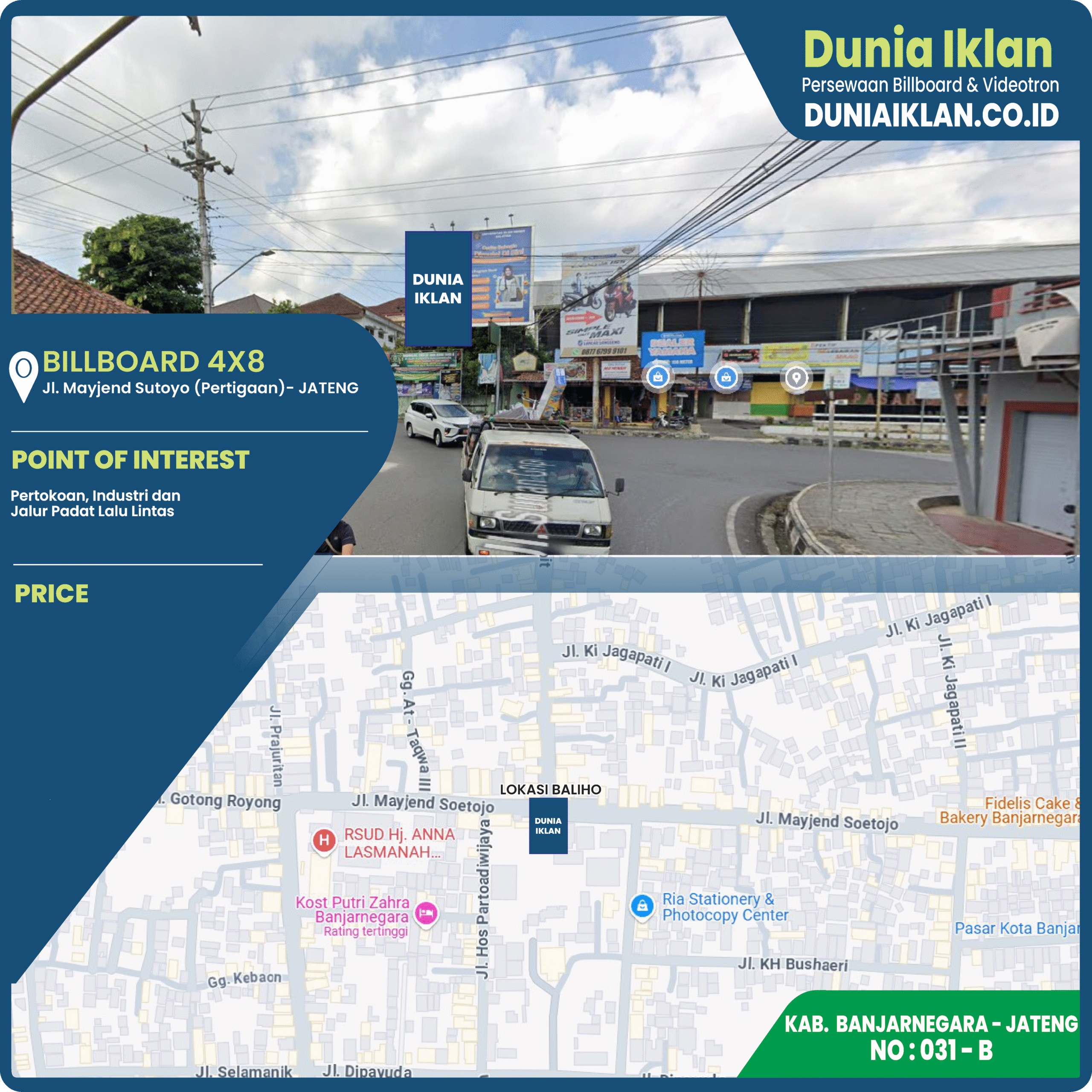 Billboard Ukuran 4 x 8 M Vertikal Jl. Mayjend Sutoyo (Depan Pasar Gayam) Kab. Banjarnegara - Jawa Tengah
