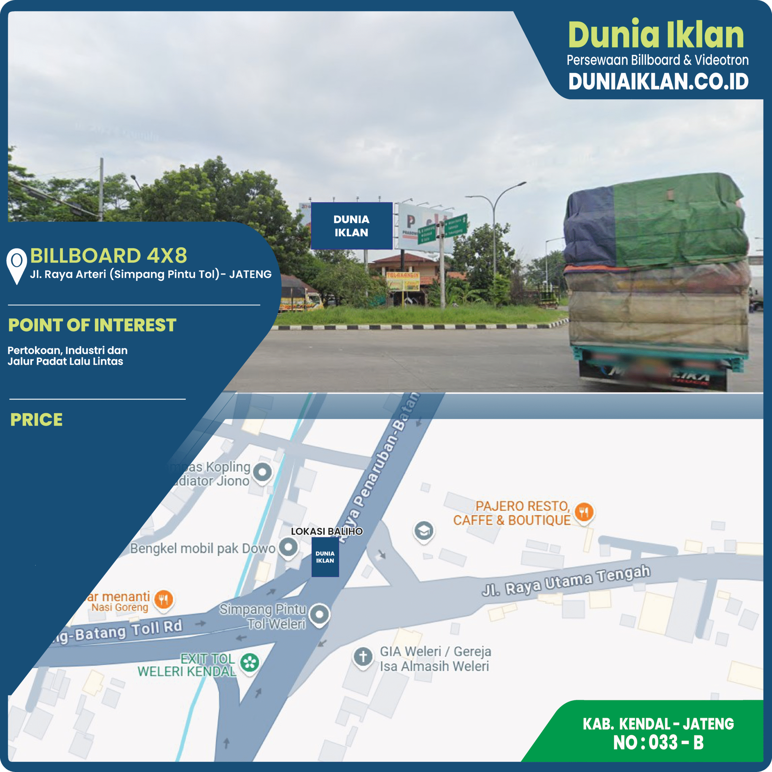 Billboard Ukuran 4 x 8 M Horizontal Jl. Raya Arteri Waleri (Pintu Masuk Tol Waleri) Kab. Kendal - Jawa Tengah