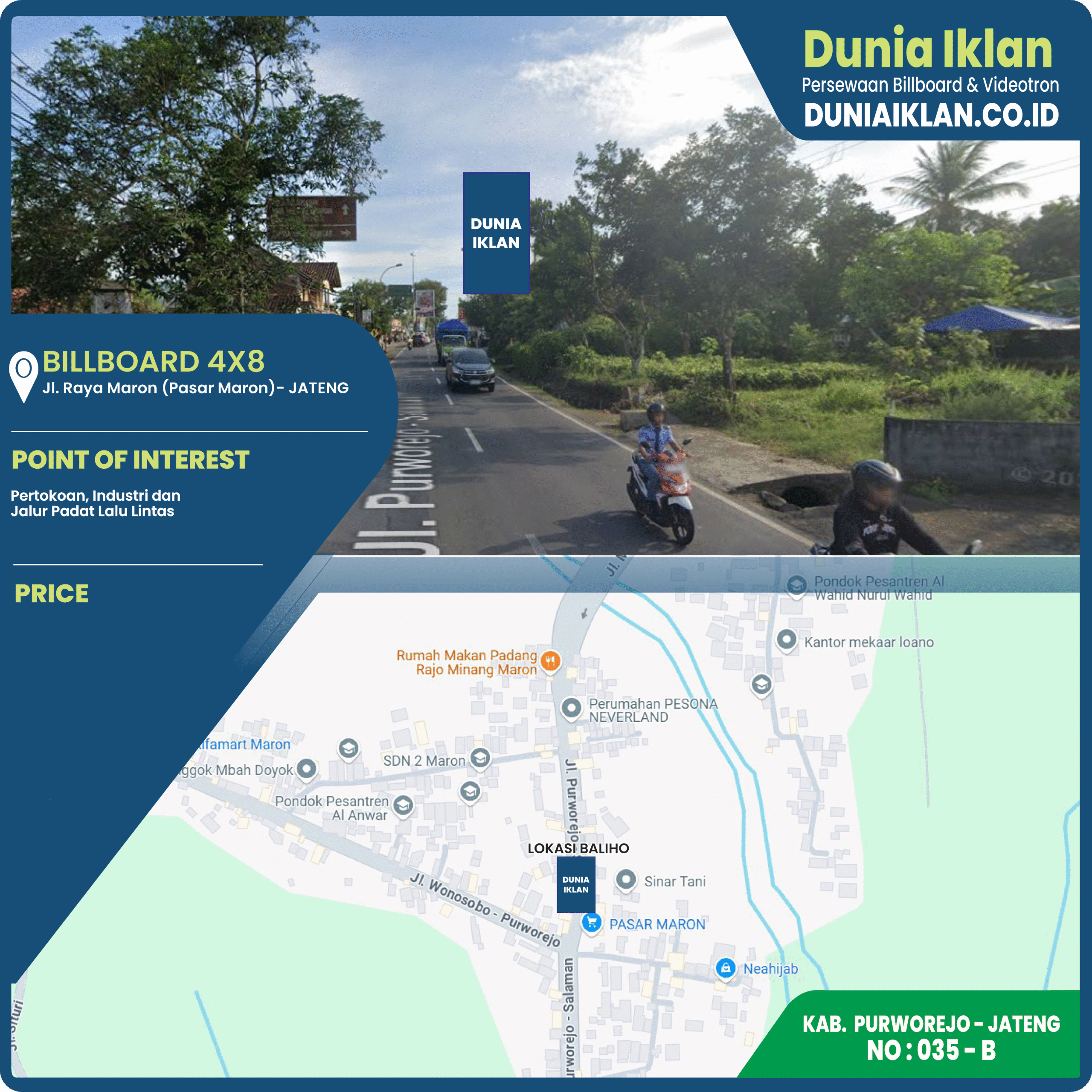 Billboard Ukuran 4 x 8 M Vertikal Jl. Raya Maron (Pasar Maron Loana) Kab. Purworejo - Jawa Tengah
