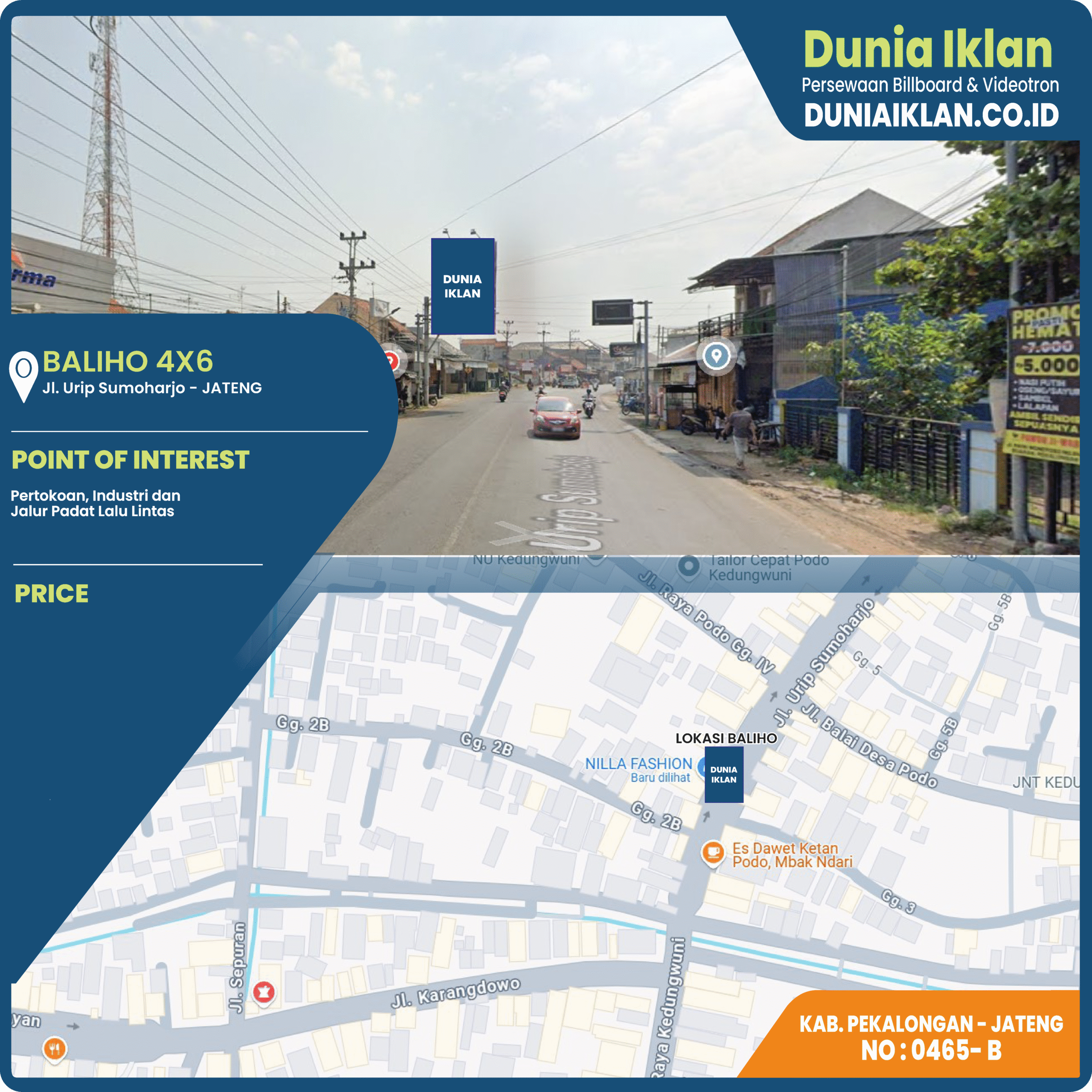 Baliho Ukuran 4 x 6 M Vertikal Jl. Urip Sumoharjo Kab. Pekalongan - Jawa Tengah