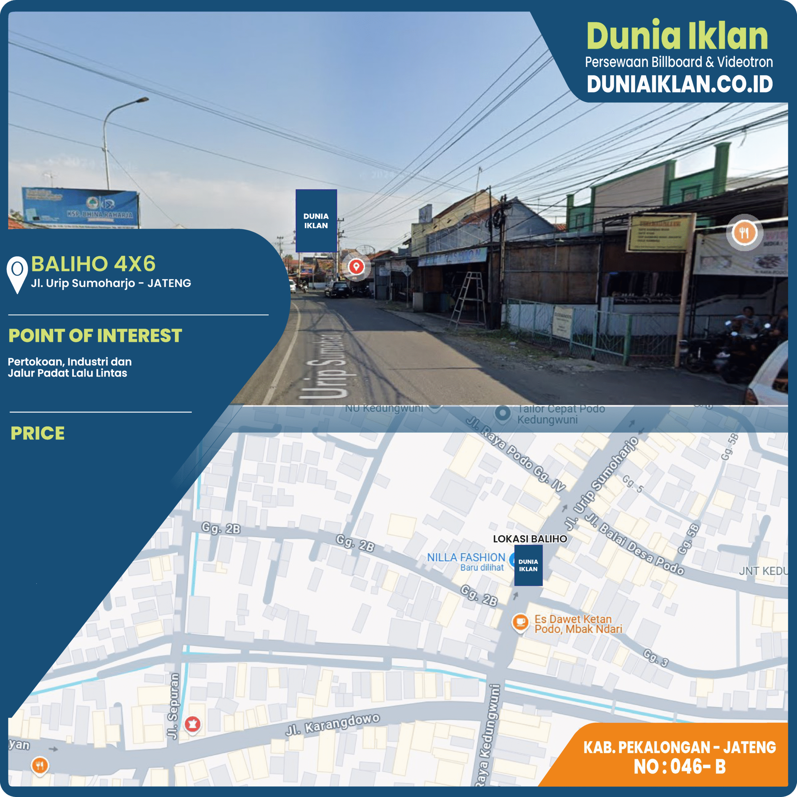 Baliho Ukuran 4 x 6 M Vertikal Jl. Urip Sumoharjo Sisi 2 Kab. Pekalongan - Jawa Tengah