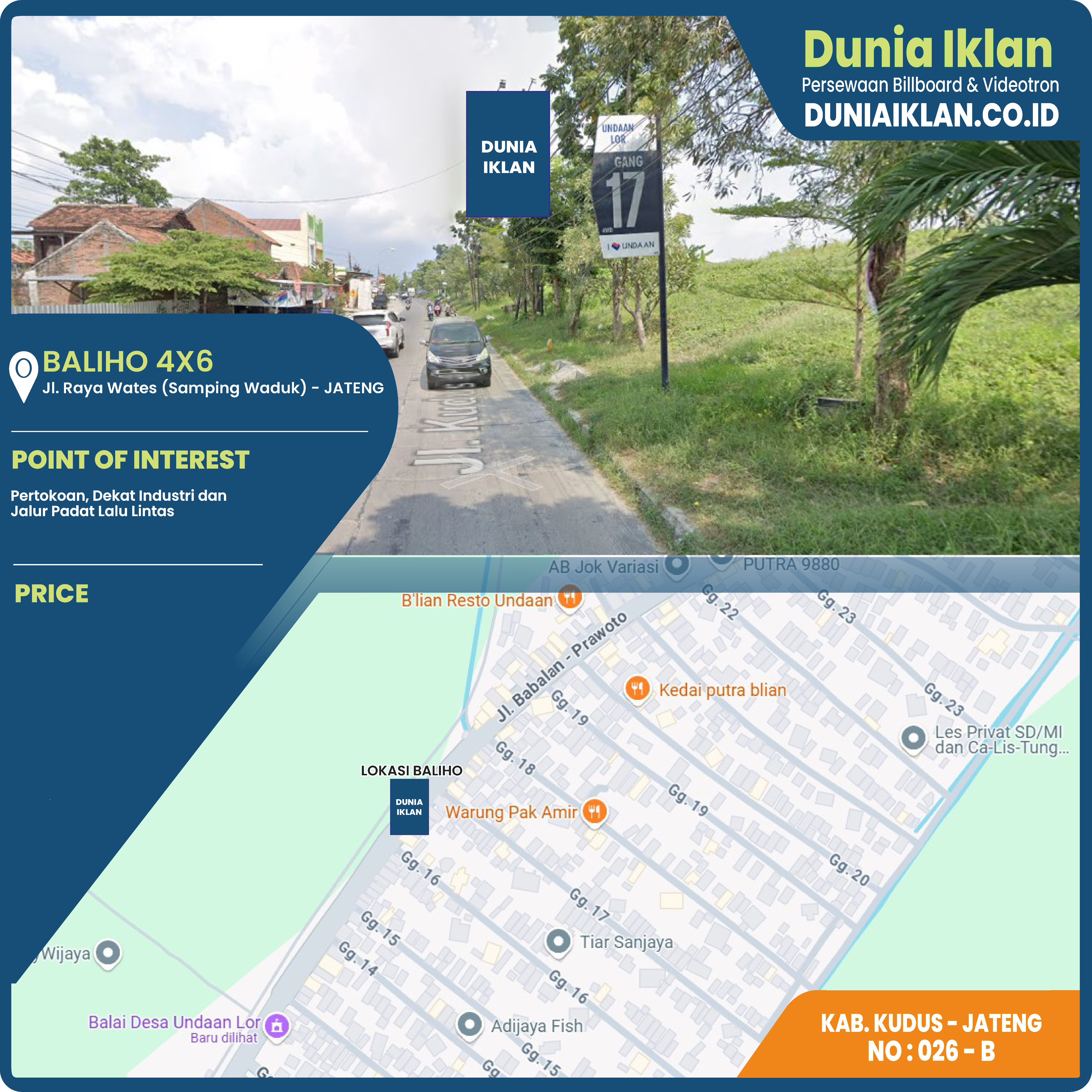 Baliho Ukuran 4 x 6 M Vertikal Jl. Raya Wates Kab. Kudus - Jawa Tengah