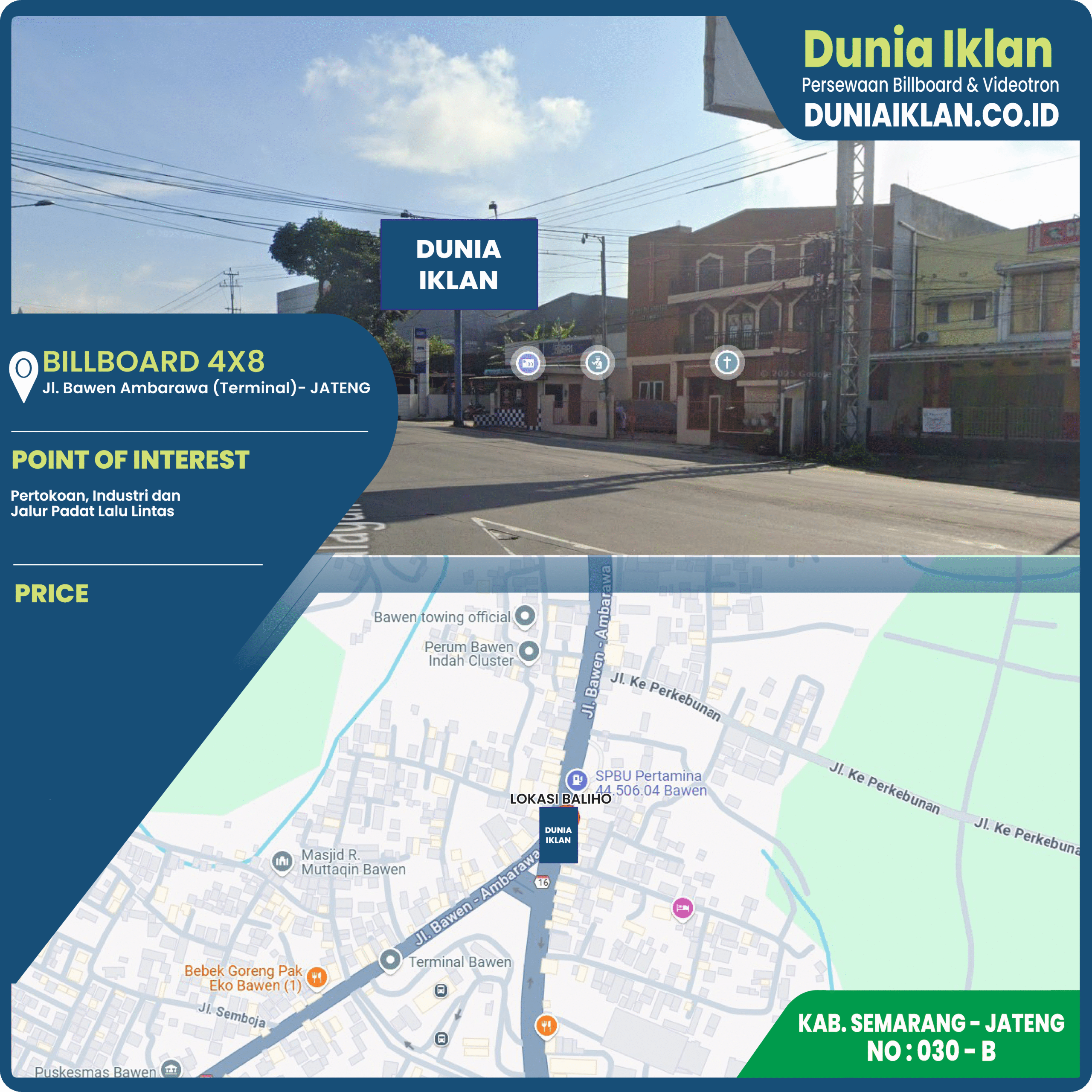 Billboard Ukuran 4 x 8 M Horizontal Jl. Bawen Ambarawa (Pertigaan Terminal) Kab. Semarang - Jawa Tengah