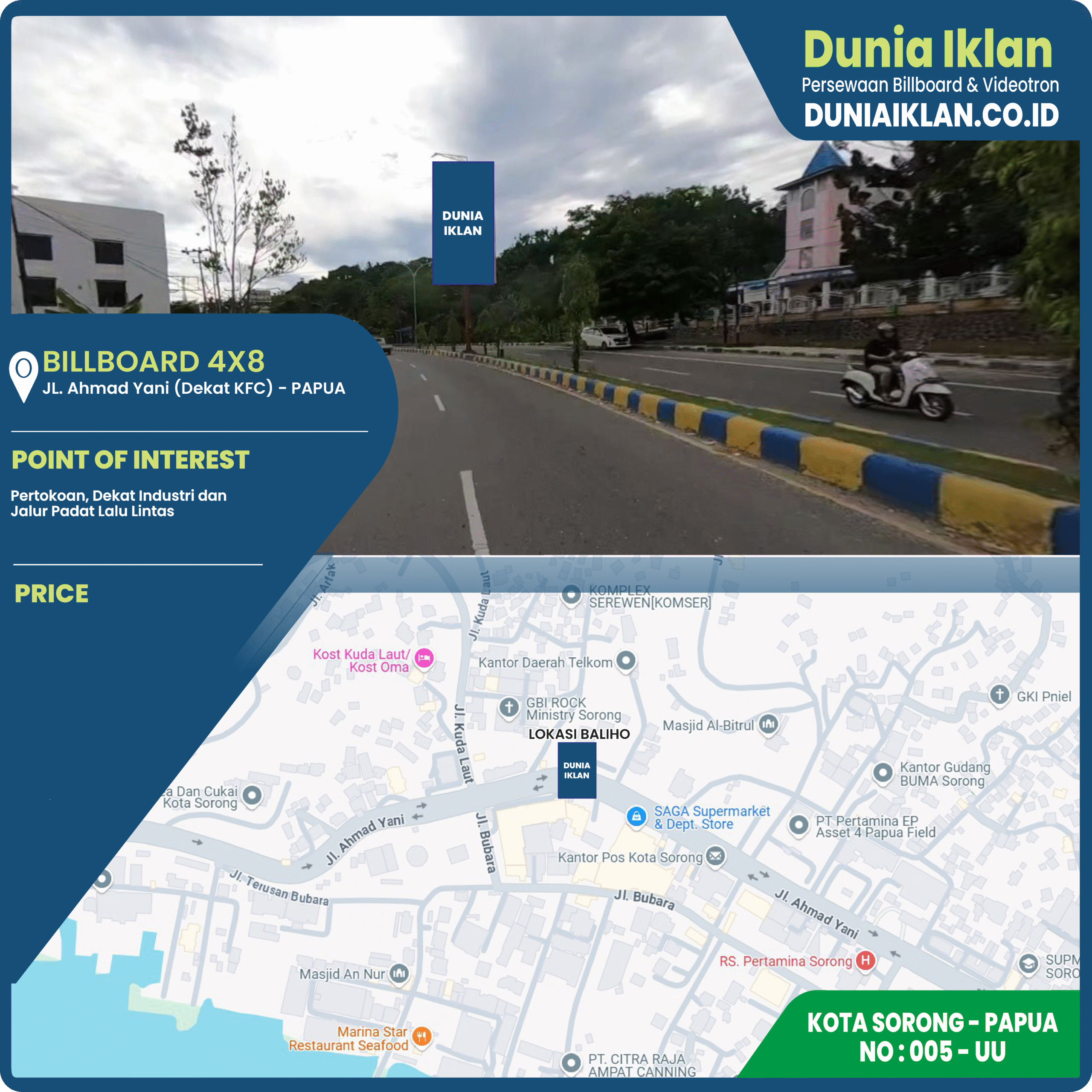 Billboard Ukuran 4 x 8 M Vertikal Jl. Ahmad Yani Kota Sorong - Papua