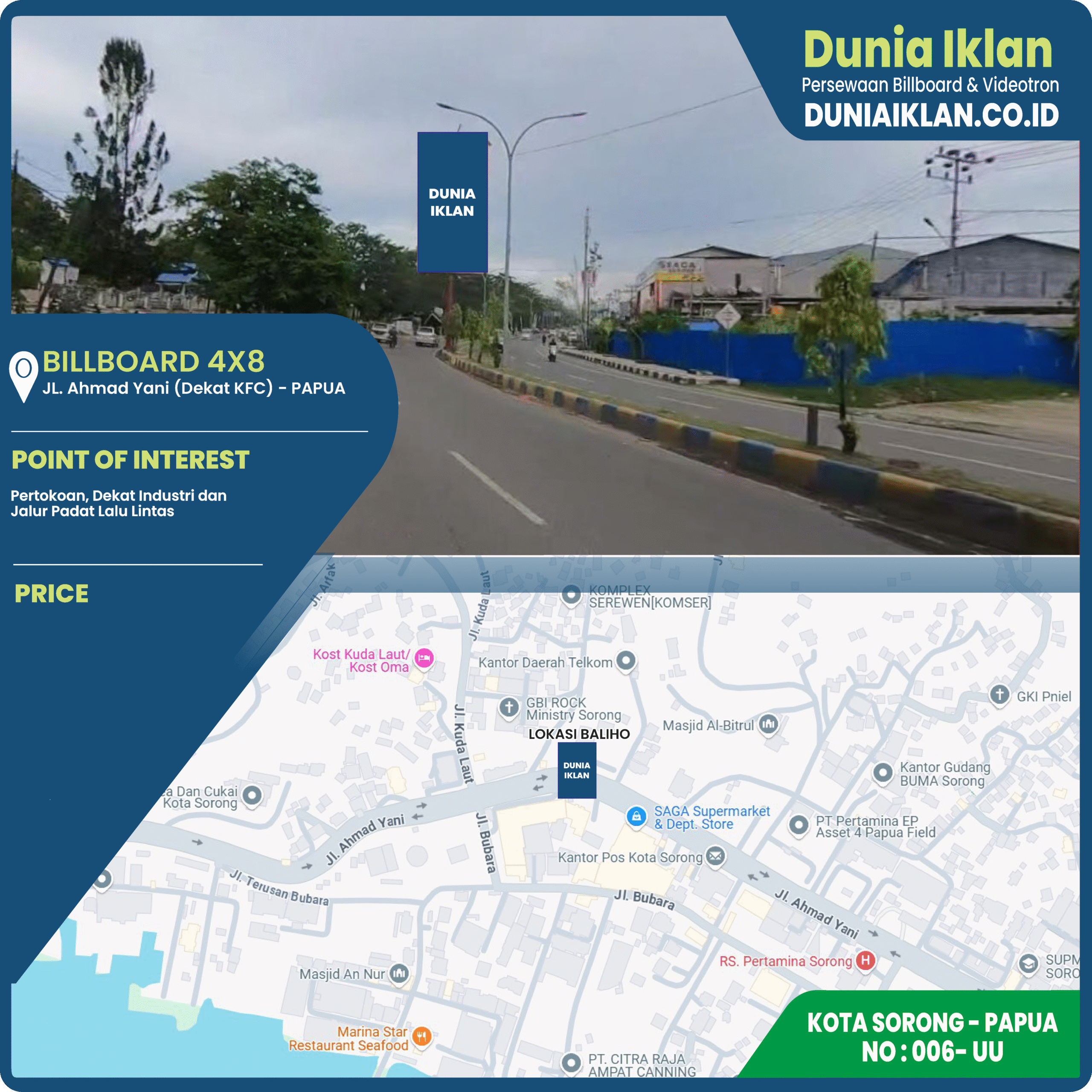 Billboard Ukuran 4 x 8 M Vertikal Jl. Ahmad Yani View 2 Kota Sorong - Papua
