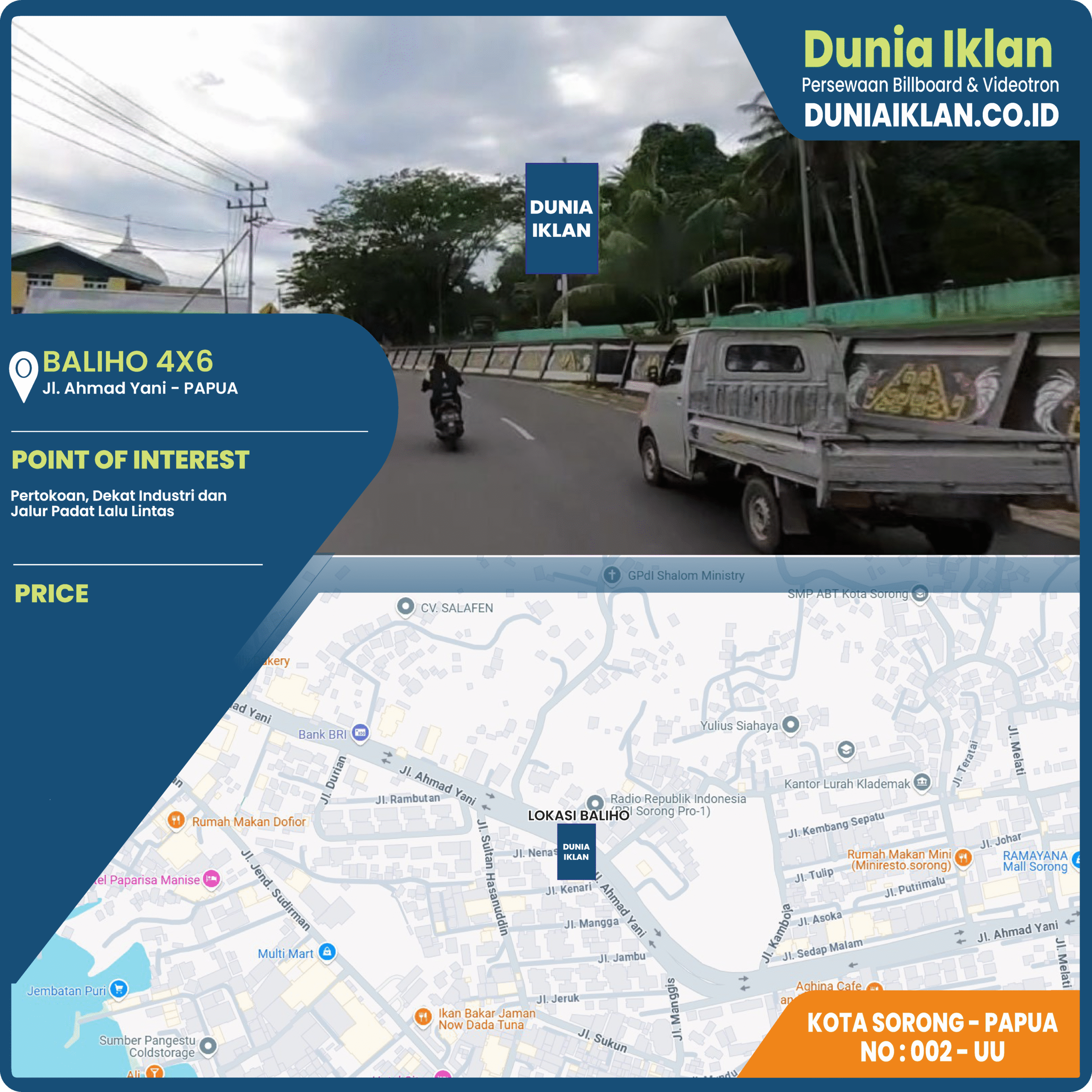 Baliho Ukuran 4 x 6 M Vertikal Jl. Ahmad Yani Kota Sorong - Papua