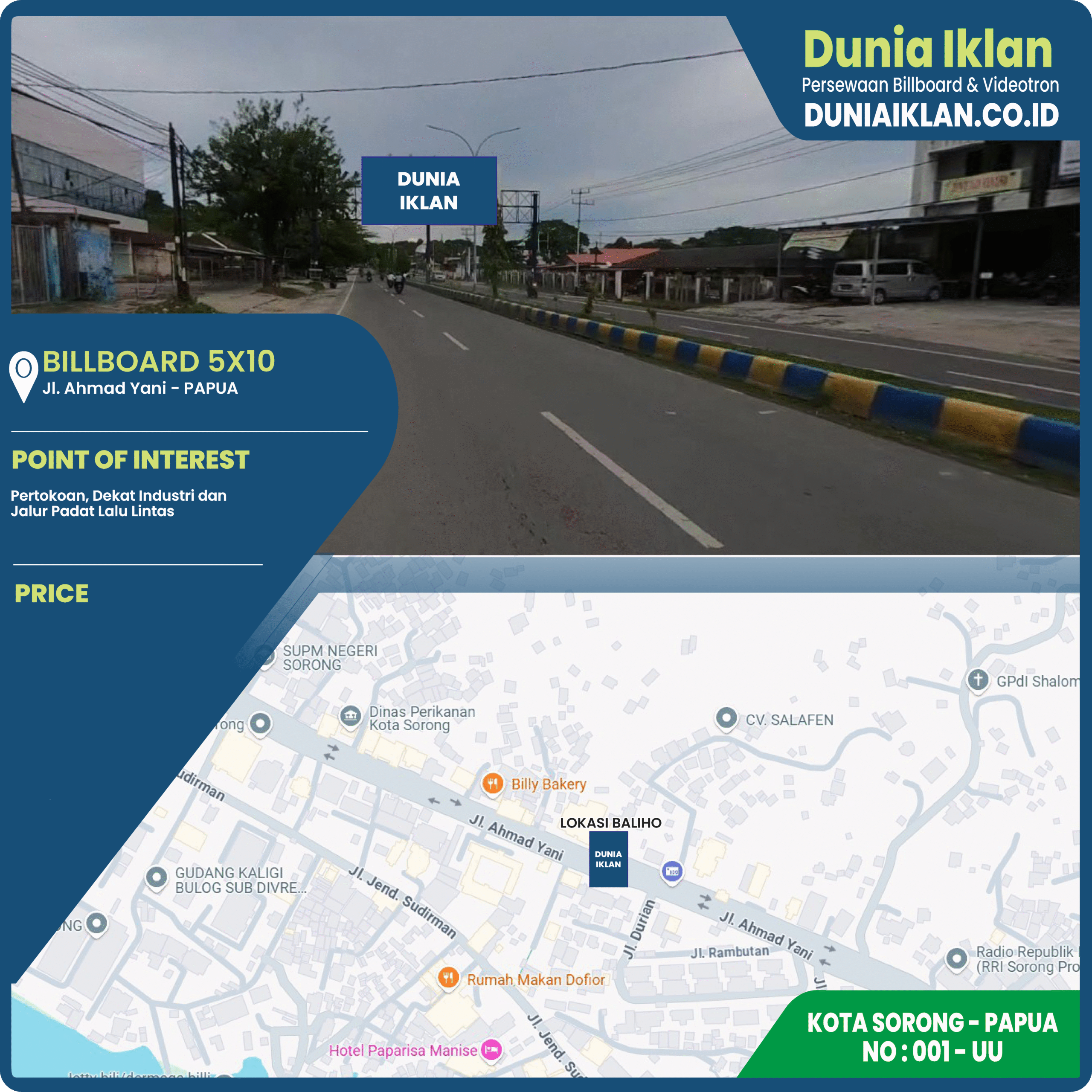 Billboard Ukuran 5 x 10 M Vertikal Jl. Ahmad Yani Kota Sorong - Papua