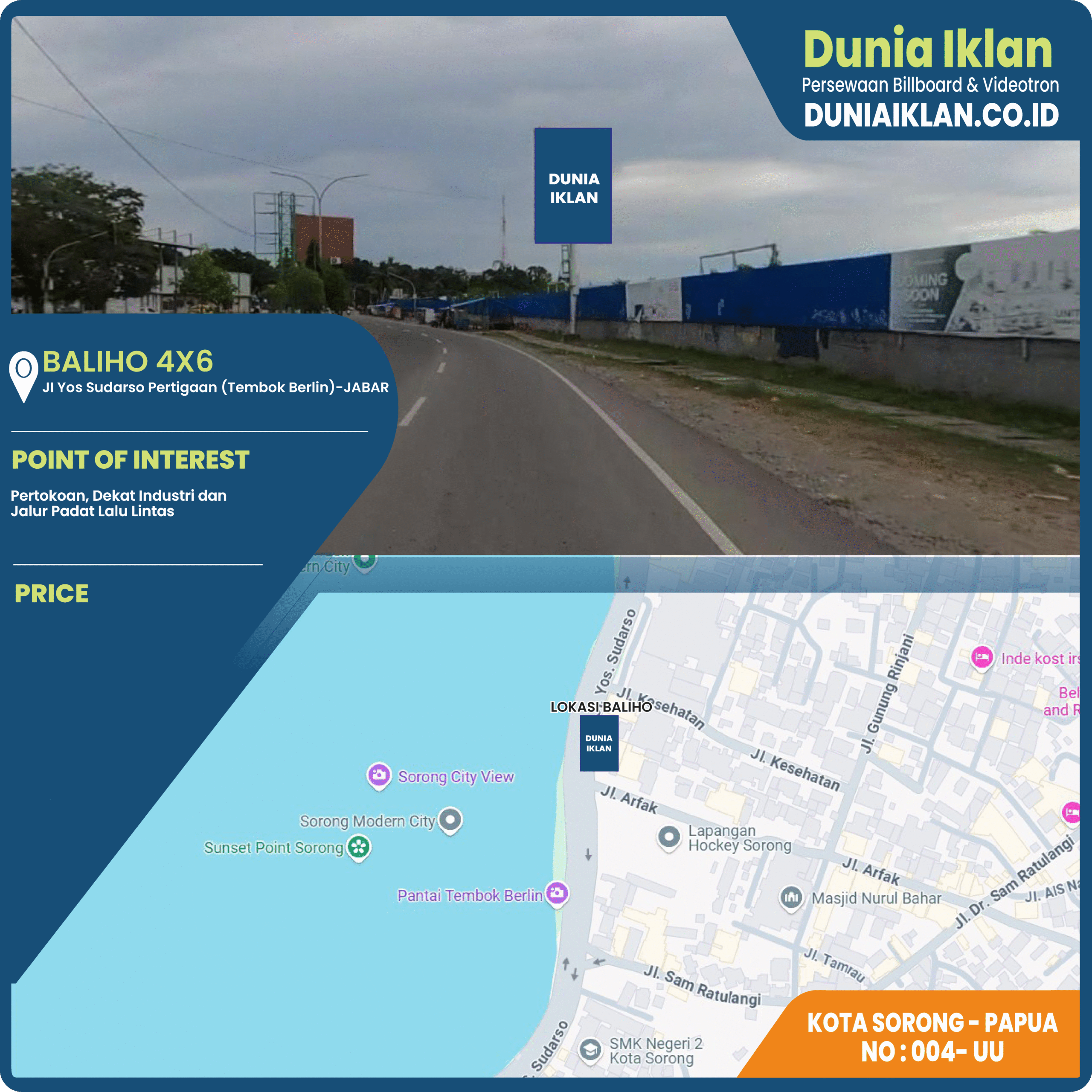 Baliho Ukuran 4 x 6 M Vertikal Jl. Yos. Sudarso Kota Sorong - Papua