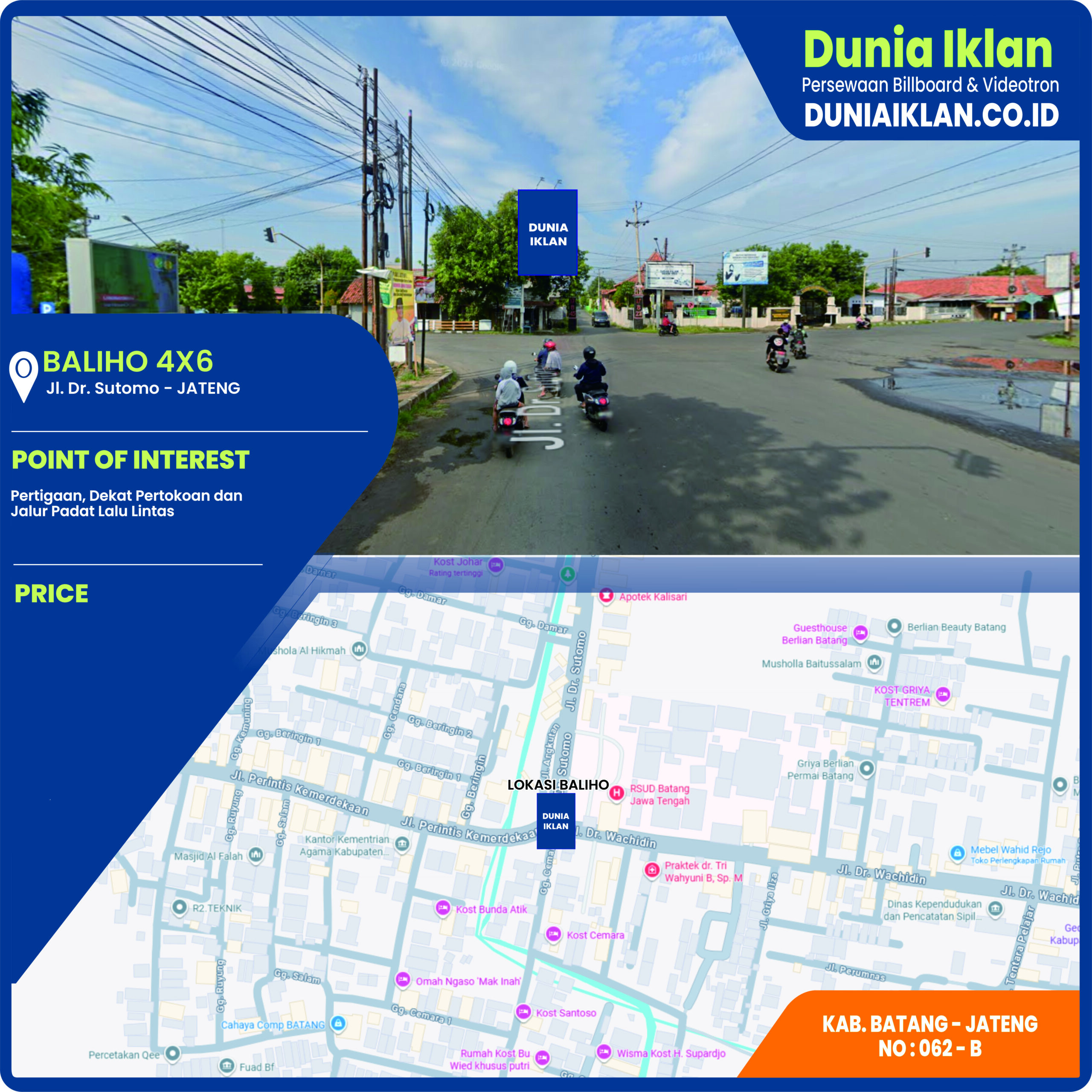 Baliho Ukuran 4 x 6 M Vertikal Jl. Dr. Sutomo Kab. Batang - Jawa Tengah
